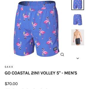 Saxx Men's Swim Trunks - Blue with Pink Flamingos